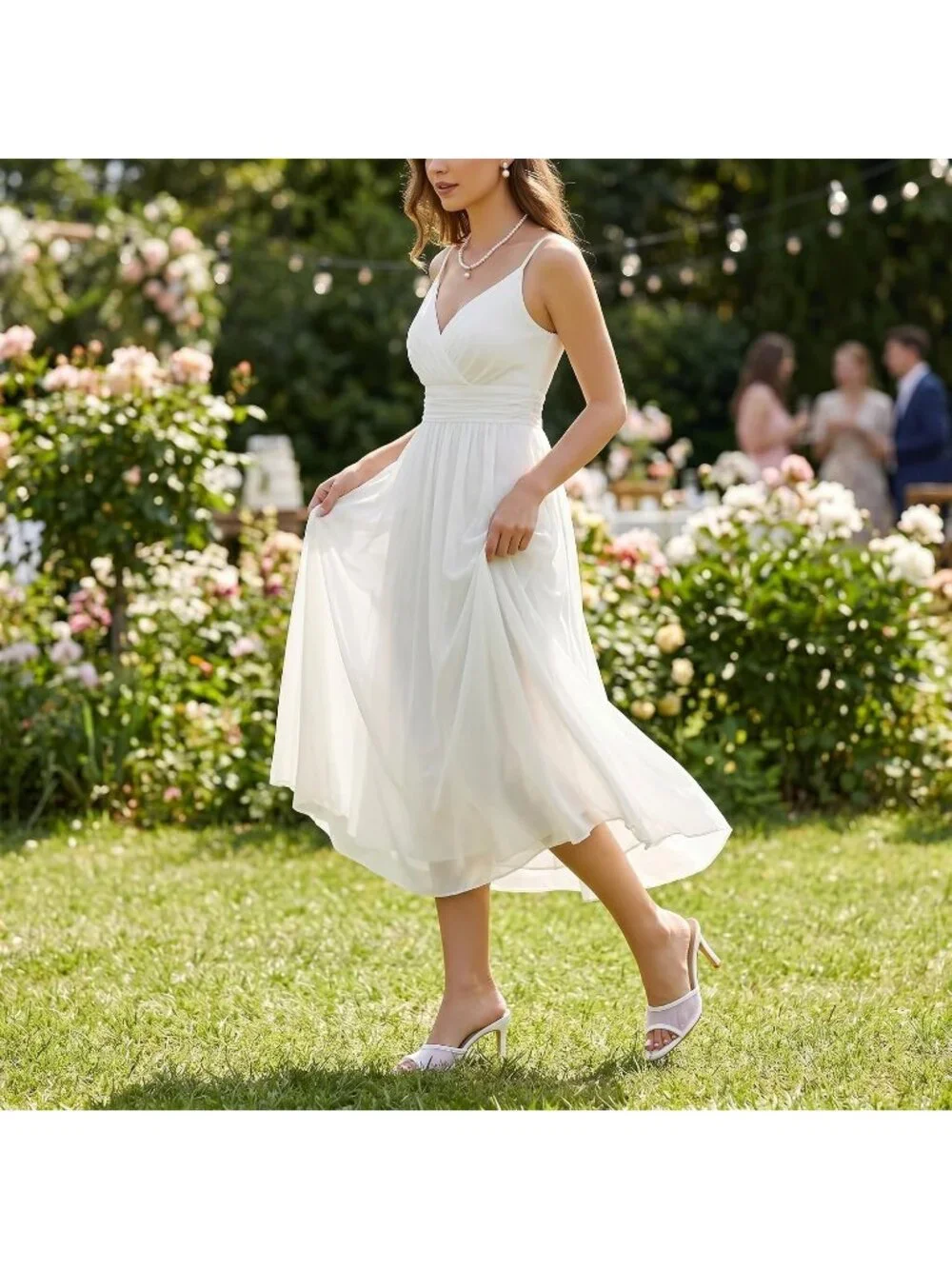 Women's White Mesh Summer Mule High Heels Slip on Pointed Open Toe Sexy Heeled